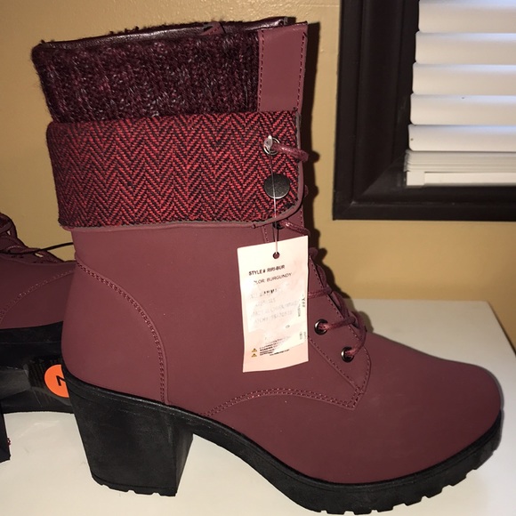 Burgundy half sweater Cuff Moto midcalf boots 7 - Picture 1 of 7